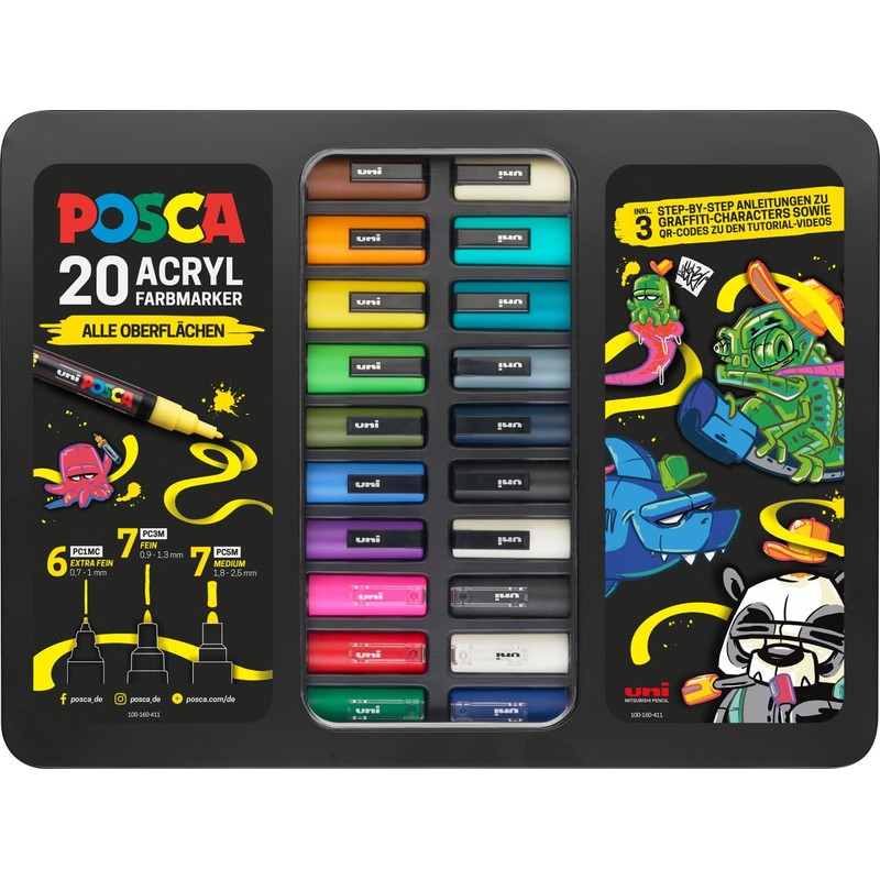 Faber-Castell uni-ball 186830 POSCA Marker Set of 20 with Instructions
