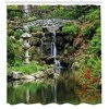 ABAKUHAUS Japanese Shower Curtain, Cascading Waterfall Pond Under Bridge Reflections