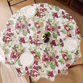 Round Vinyl Tablecloth with Flannel Backing Waterproof Oil-Proof PVC Table Cloth Stain-Resistant Wipeable Table Cover for Round Table(60" Round)