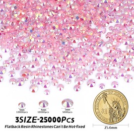 25000Pcs Nude Light Pink AB Resin Flatback Rhinestone, 3mm 4mm 5mm Jelly Resin Non Hotfix Rhinestones for Crafts DIY Design, Tumblers, Clothes, Makeup, Nail Art