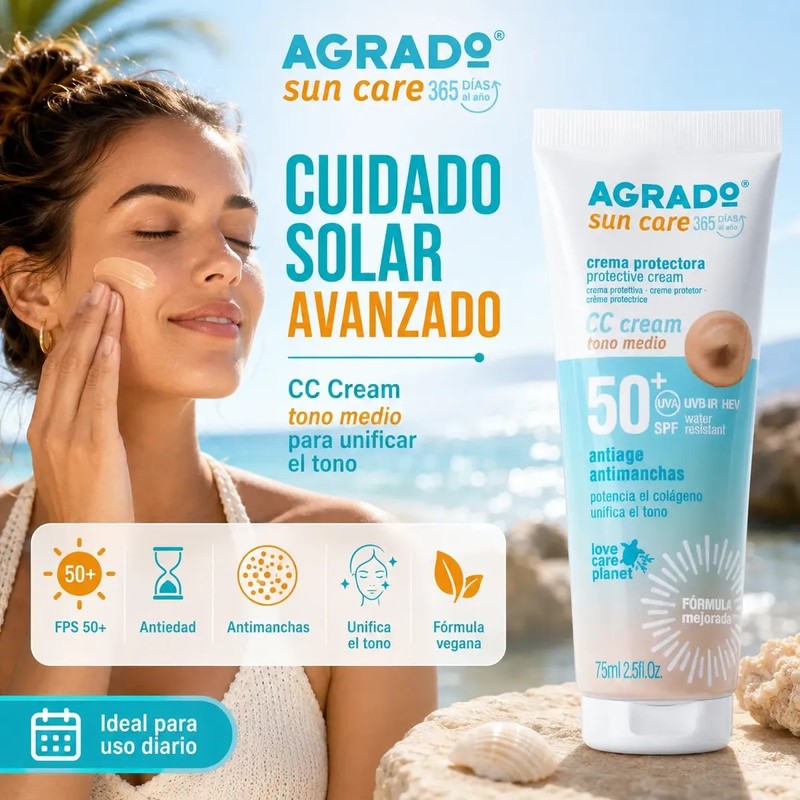 Bloqueador Solar Crema Color Fps50 Tono Medio Agrado 75ml