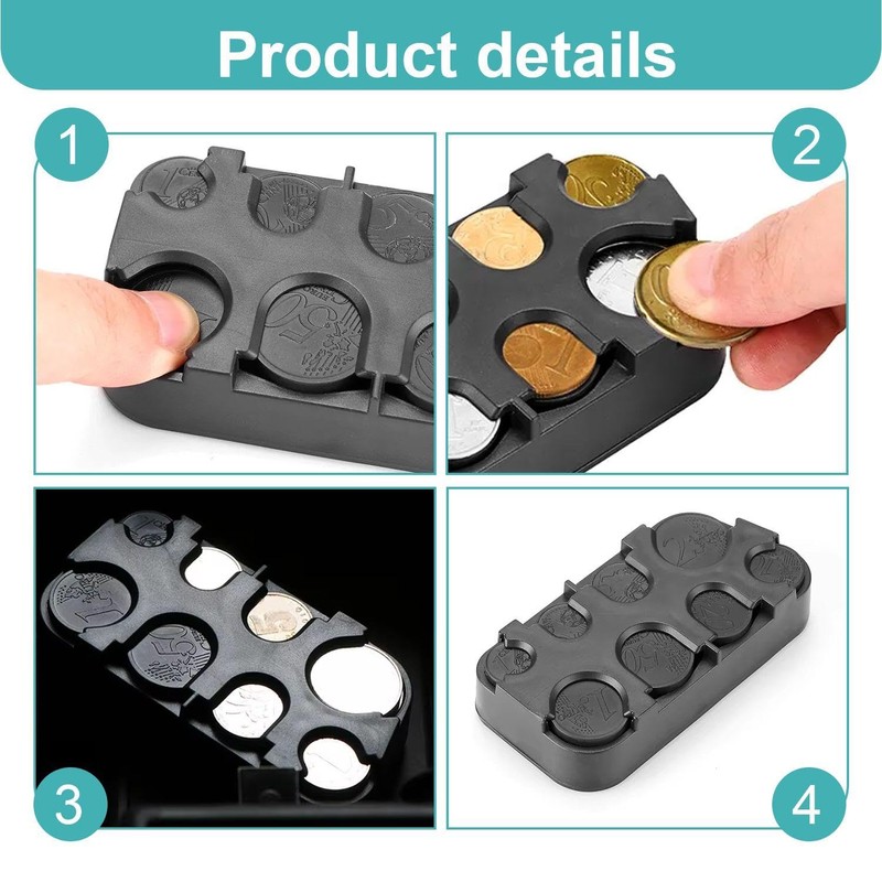 MEMOFYND 3-Piece Coin Storage Box, Black Plastic Euro Change Box,
