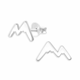 Monkimau Silver Mountain Stud Earrings, 925 Sterling Silver, Earrings for Women, Girls, Boys, 11 mm x 6 mm, 0.7 g, Silver, Cubic Zirconia