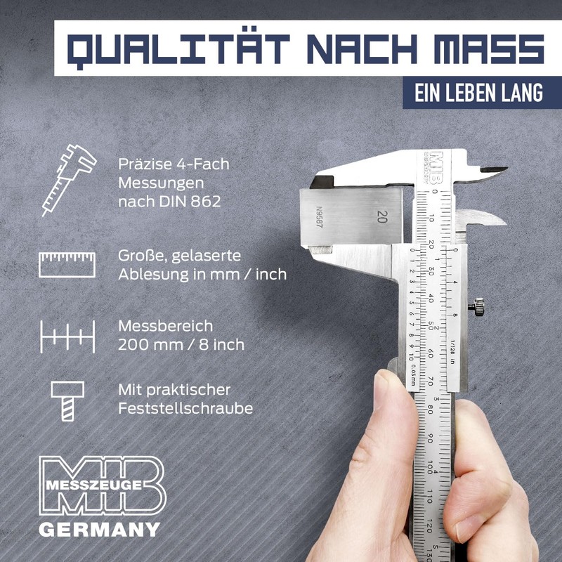 MIB Vernier Caliper with Locking Screw DIN 862 200 mm