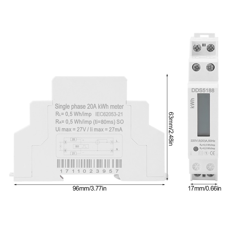 Digital LCD Single Phase Din Rail 5-20A Electronic Energy KWh