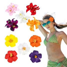 Shimmerz Pack of 10 Hawaiian Flower Hair Clips for Women, Plumeria Hibiscus Hair Clips, Hair Accessories for Holiday Party Beach Lake