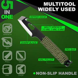 Gulfmew 10" EDC Pry Bar Multitool, Large Prybar with Wrenches, Crowbar, Nail Puller, Bottle Openers Versatile Companion for Everyday Carry and Camping Accessories, Ideal EDC Tactical Gear