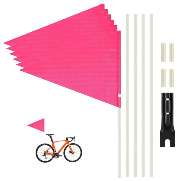 6PCS Pink Bike Safety Flags,6 Ft Bike Flags with Pole