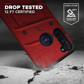 ZIZO Bolt Series for Moto G Stylus (2020) Case with Screen Protector Kickstand Holster Lanyard - Red & Black