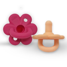 Swigg Soother Silicone Pacifier Teether with 2 Large Air Holes for Added Safety,BPA Free and Collapsible Handle for Girls,Ages 3 Months & Up,Orthodontic Pacifier 1 Piece,Pack of 2 Rose Red & Apricot