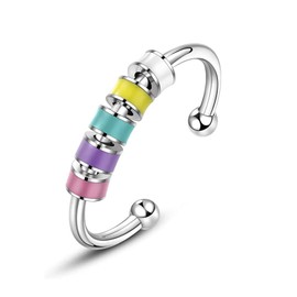 1pcs Spinning Enamel Fidget Ring, Anxiety Relief Ring Adjustable Fidget Ring Roll Anti-anxiety Spinner Fidget Rotating Ring Stress Relief Rings Bead Spinner Ring for Women Daughter Granddaughter Kids