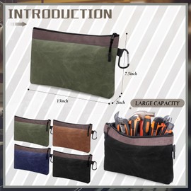 Eccliy 4 Pack Waxed Canvas Pouch 13 Inch Tool Bags Large Heavy Duty Canvas Zipper Tool Pouch Durable Water Resistant Multipurpose Organizer Storage for Men Gifts Outworking Fishing Hunting