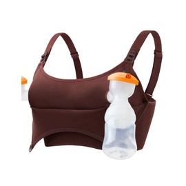 Pumping Bra Hands Free Comfort Seamless Pumping and Nursing Bra in One PatentedClasps Breast Pump Bra All Day Wear Brown M