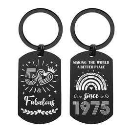 EE&YU 50th Birthday Gifts for Women Men - Happy 50 Year Old Birthday Keychain for Her Him, 50 Fabulous Presents, Making the World a Better Place Since 1975