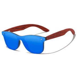 KITHDIA C5029 Wooden Sunglasses for Men and Women, Polarised Sunglasses with Wooden Arms, UV400 Protection, Blue/Red Wood
