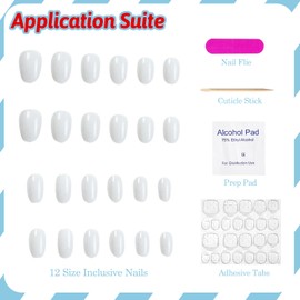 White Press on Nails Short Almond Sparkly Fake Nails False Nails with Glitter Designs Natural Nails Reusable Solid Colour Glossy Glue on Nails Acrylic Nails for Women Girls 24Pcs