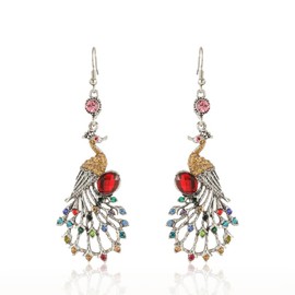 Peacock Chandelier Earrings, Peacock Bird Dangle Earrings for Women, Bohemian Peacock Statement Earrings, Sparkling Phoenix Earrings Boho Jewelry, Beaded Peacock Drop Earrings(Colorful)