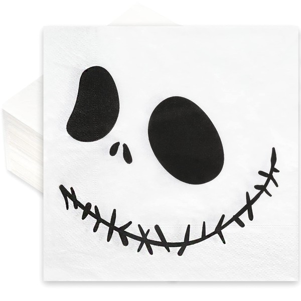 Whaline Paquete de 80 servilletas de Halloween de 6.5 x 6.5 pulgadas, servilletas desechables de esqueleto grandes, color blanco y negro, servilletas de papel de Halloween para suministros de cena de Halloween
