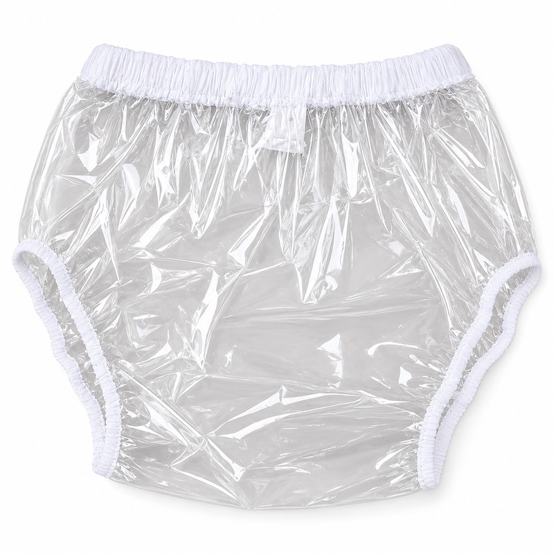 Reusable Waterproof TPU Adult Diaper Cover Pants, Clear/Frosted, S–XXL