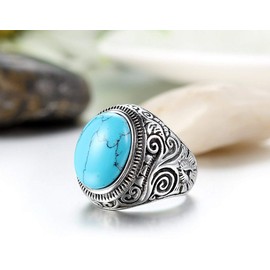 JewelryWe Men's Stainless Steel Ring Ring Turquoise Silver Blue Blue Motorcycle Vintage (Gift Bag Included), Stainless Steel