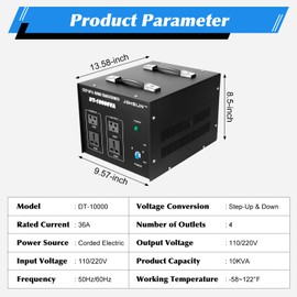 5000W/10000W Voltage Converter Transformer Step Up/Down 110V/220V Heavy Duty Voltage Transformer Power Converter with 2 Universal Sockets, 2 US Standard Sockets, Circuit Breaker Protection
