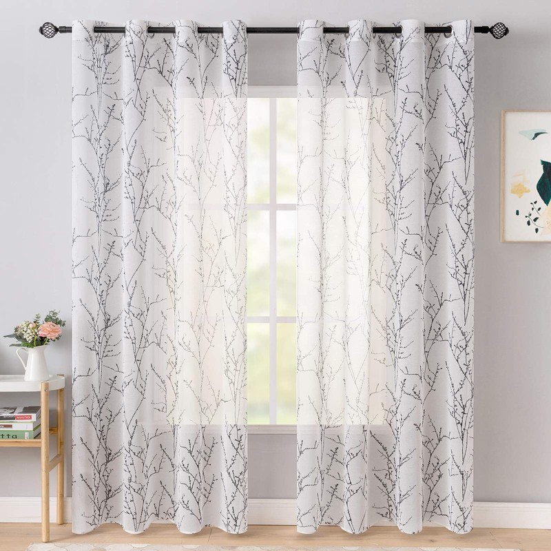 MIULEE Tree Branch Print Semi Sheer Curtains for Living Room/Bedroom