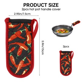 2PCS Hot Handle Covers Cast Iron Skillet Handle Covers Heat Resistant Hot Handle Holders Non-Slip Machine Washable Handle Mitts for Kitchen Baking Cooking BBQ Cookwares, Chili