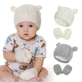 imKutie Newborn Baby Winter Hat Mittens Set, Infant Boys Girls Warm Knitted Beanie Hat Gloves Set 0-6Months Grey