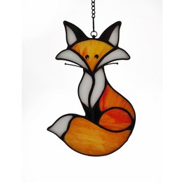 WeDcpcin Stained Glass Window Hanging Fox Sun Catcher Home Decoration Window Panels Gifts for mom,Ladies and Friends