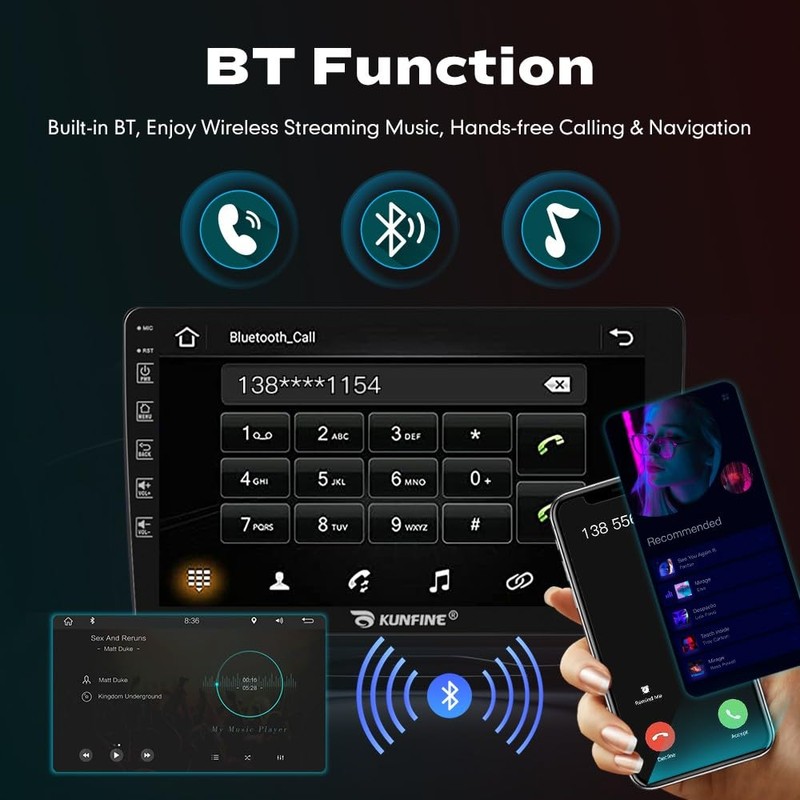 Kunfine Car Android Navigation Stereo GPS Radio Reverse Camera Display