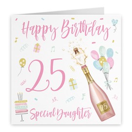 Hunts England - Large Daughter 25th Birthday Card - Happy Birthday - Special Daughter - 25 - Champagne Collection - Large - 210 x 210 mm - Fun Pretty Card - Age 25