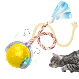 Interactive Cat Toy – Motion Activated Rolling Ball with LED Lights & 3 Play Modes & Two Different Tails - Best Toy for Indoor Cats & Kittens to Stay Active and Stimulate Hunting Instinct (Yellow)