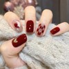 Wedding 24 Pieces Claret Short Chess Love False Nail Pearl