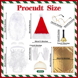 baotongle Santa Claus Beard and Wig Set for Adult Men Santa Costume Accessories Beard Wig Eyebrows Hat Glasses Gloves Satin Gift Bags Hand Bell Perfect for Holiday Celebrations Parties Festive Events