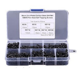 Evwoge 500pcs/Set M3=3MM Diameter Phillips Pan Head Screws Self Tapping Drilling Screws Assortment Kit Carbon Steel 6mm 8mm 10mm 12mm 16mm 18mm 20mm Length