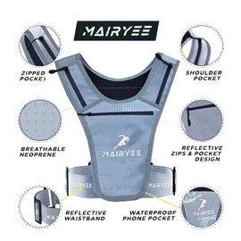 Mairyee Running and Training Vest | Waterproof Material | Phone, Key and Cardholder Pockets | Lightweight and Reflective Running Vest | Adjustable Waistband | Unisex- Men & Women Outdoor Running Vest