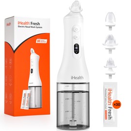 iHealth Electric Nasal Irrigation System for Adults & Kids – Gentle Sinus Rinse for Rhinitis & Sinusitis Relief, 400ml Easy-Clean Large Tank, Water Temperature Measurement, 30 Premixed Saline Packets