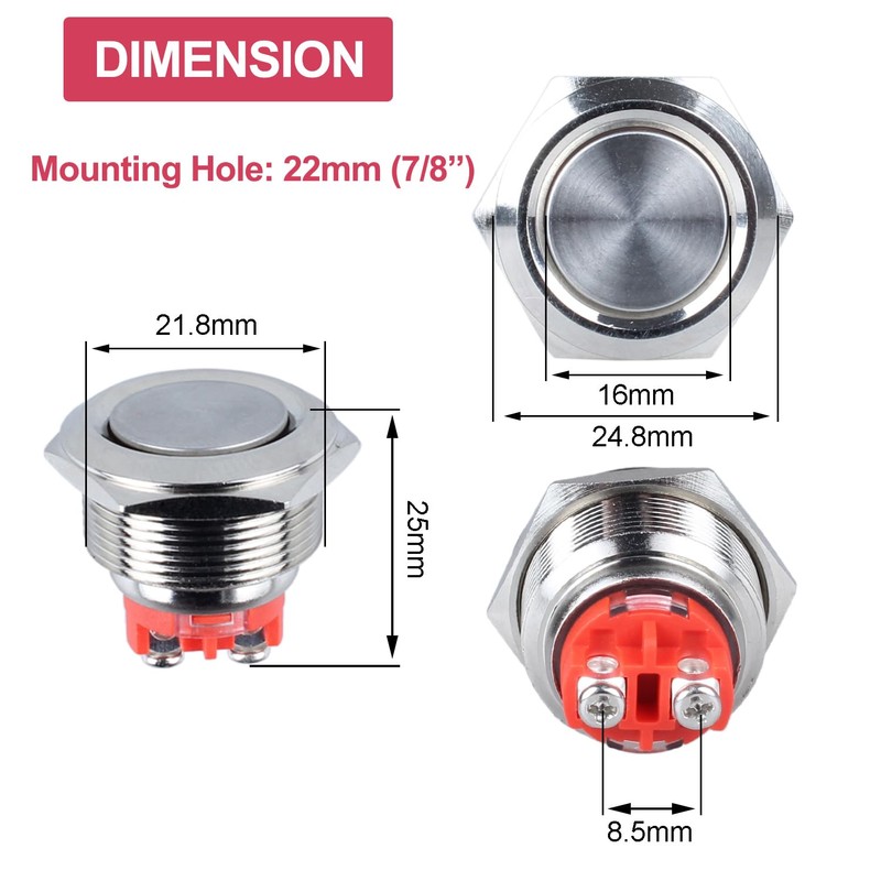 DMWD 22mm Heavy Duty Latching Metal Push Button Switch Waterproof