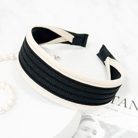 (2 types) Burnaby line color combination wide hair band black / (2종) 버나비 라인 배색 와이드 헤어밴드 블랙