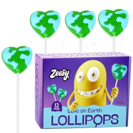 Heart Earth Day Lollipops Individually Wrapped - 12 Earth Candy Suckers for Heart Love Map Party Favors, Earth Day Party Favors, Love The Earth Day Birthday Party Supplies, Save Earth