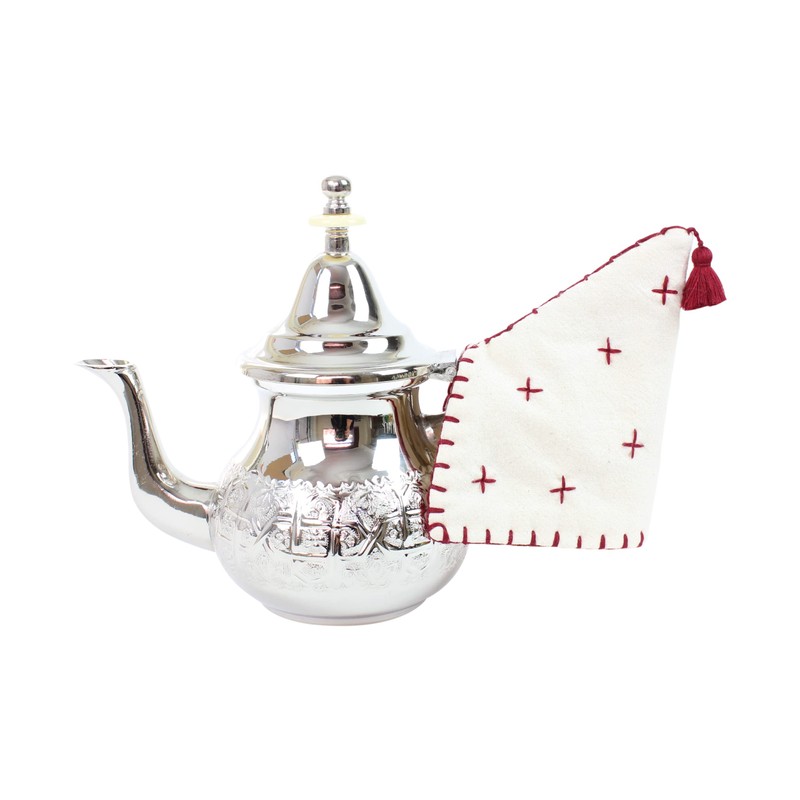 Moroccan Teapot Holder 100% Cotton with Burgundy Tassel Handmade Hand