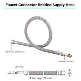 32-Inch Bathroom Kitchen Faucet Connector Braided Stainless Steel Supply Hose 3/8-Inch Female Compression Thread x M10 Male Connector 2 Pcs(1 pair)
