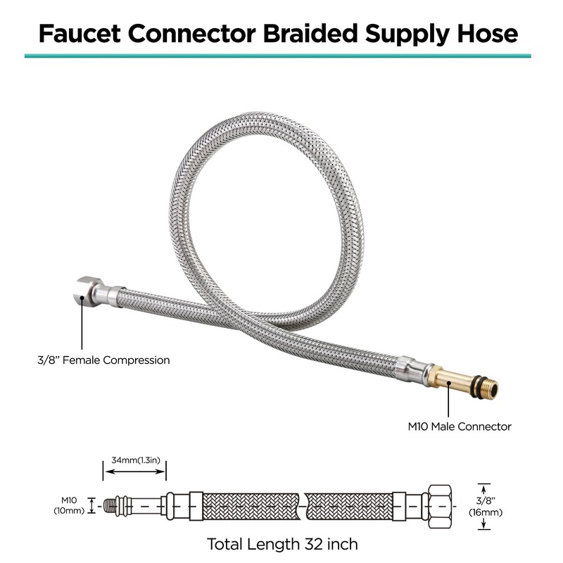 32-Inch Bathroom Kitchen Faucet Connector Braided Stainless Steel Supply Hose