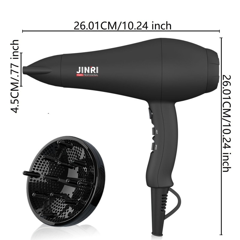 JINRI Hair Dryer, 1875W, 3 Heat & 2 Speed, with
