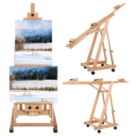 Painting Easel for Adults, Holds 2 Canvases Painting Easel, Removable Floor Adjustable Easel with Brake Wheels, Art Easel for Adults, Natural