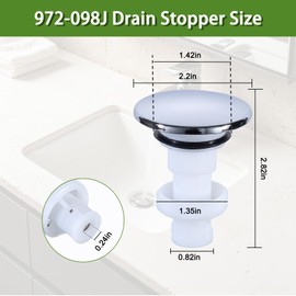 972-098J Plumbing-Equipment Chrome Drain Sink Stopper, Drain Sink Plug Part Push & Seal Drain Stopper Assembly 35338-06XX