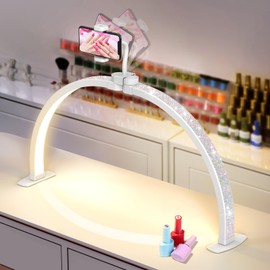 Half Moon Light for Nail Desk: 29" Foldable Half Moon Nail Desk Lamp with Phone Holder for Nail Beginner - Arch Nail Tech Light with 3 Color Modes & 10 Brightness for Manicure Salon (Diamond, Large)