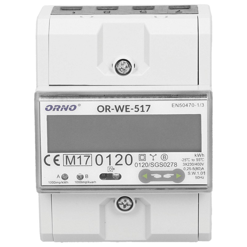 ORNO OR-WE-517 Multi-Tariff Two-Way Electricity Meter, DIN Rail, 3-Phase Display