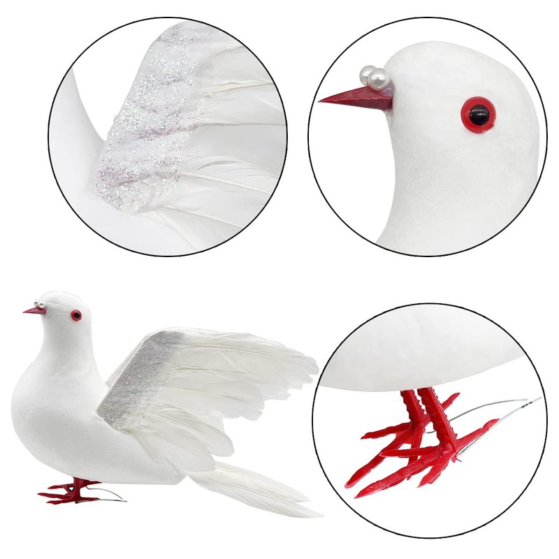 2PCS Large White Flying Doves 9.5-Inch Artificial Simulation Foam Bird