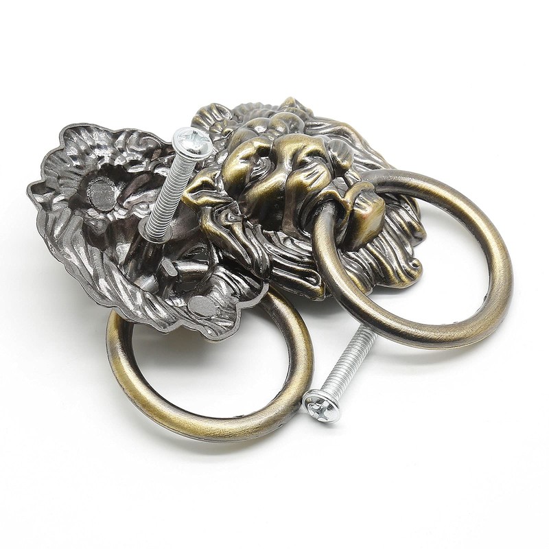 Murtenze 12 Pieces Antique Lion Head Cabinet Knobs, Ring Pulls